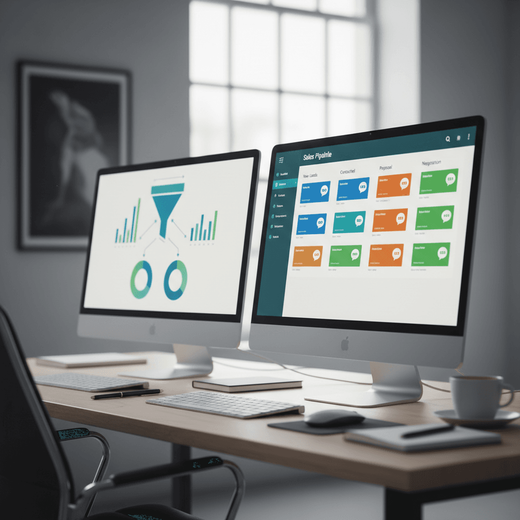 Comparativo visual entre a interface de um CRM de marketing, como o RD Station, e um CRM de vendas por conversa, como a Kommo.