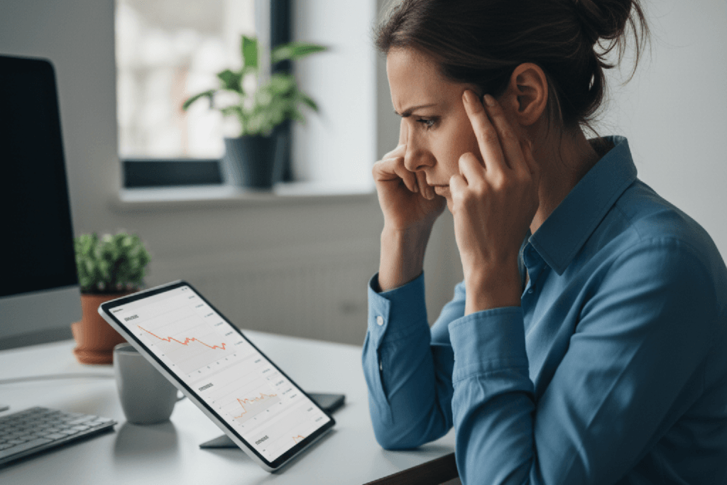 Gestor de e-commerce analisando uma taxa de conversão baixa em um tablet.