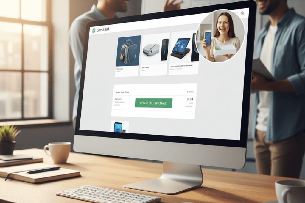 Detalhe de uma página de checkout de e-commerce com um vídeo de unboxing de produto sendo reproduzido para aumentar a confiança do comprador.
