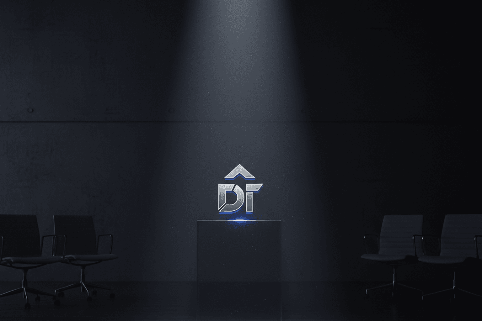 Palco com holofote iluminando um pedestal, simbolizando o conceito de marketing de autoridade e como virar referência de mercado.