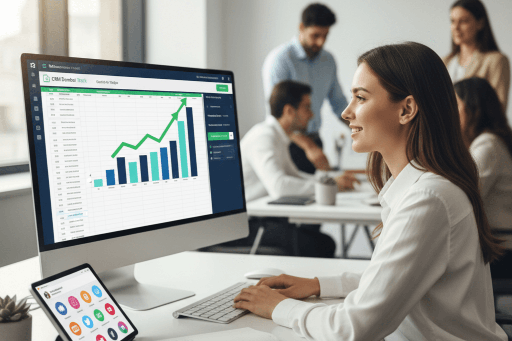 Um gestor de marketing utilizando IA para transformar uma planilha de dados complexa em um gráfico claro que mostra o crescimento do ROI.