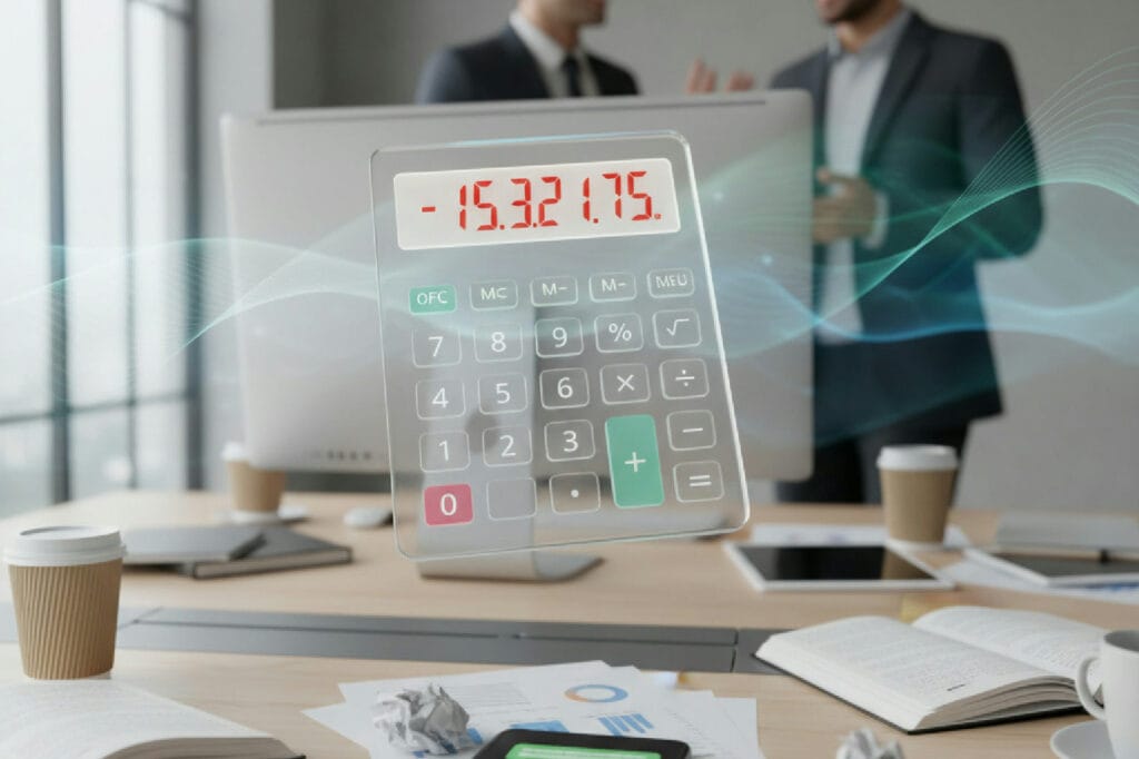 Imagem de uma calculadora mostrando um valor negativo, simbolizando o prejuízo financeiro da perda de leads ao não usar um CRM.