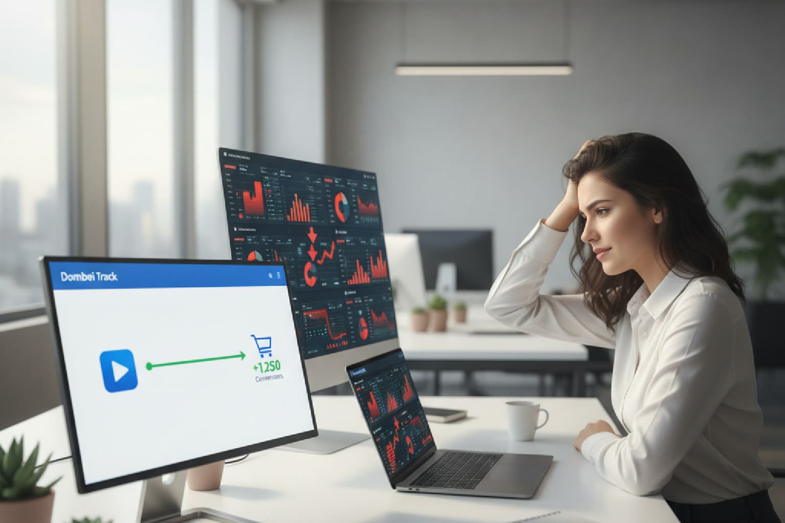 Guia de diagnóstico para entender por que o ROAS está caindo, mostrando a diferença entre dados confusos de anúncios e um rastreamento claro com Dombei Track.
