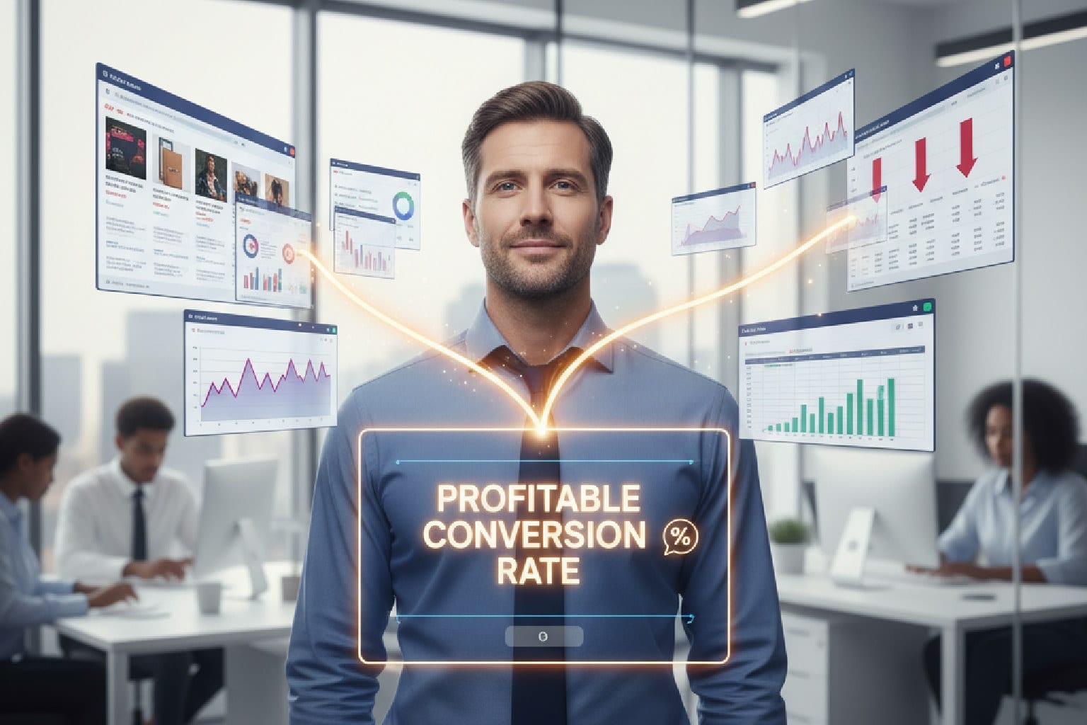 Imagem mostrando como a unificação de dados de CRM, anúncios e checkout pode aumentar a taxa de conversão de um e-commerce.