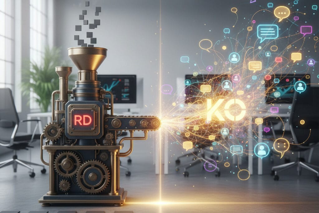 Comparativo entre Kommo vs RD Station, mostrando a diferença entre a máquina de funil do RD e o motor de conversas do Kommo.