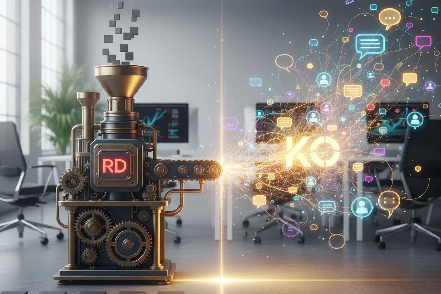 Comparativo entre Kommo vs RD Station, mostrando a diferença entre a máquina de funil do RD e o motor de conversas do Kommo.